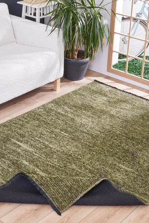 Zenith Washable Plain Pattern Green Rug 8904