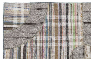 Striped Over Dyed Kilim Patchwork Unique Rug 5'3'' x 7'7'' ft 160 x 230 cm