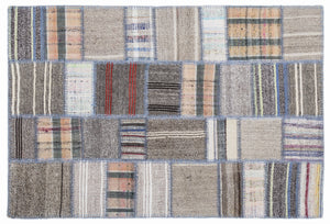 Striped Over Dyed Kilim Patchwork Unique Rug 5'3'' x 7'7'' ft 160 x 230 cm