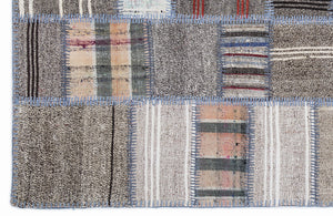 Striped Over Dyed Kilim Patchwork Unique Rug 5'3'' x 7'7'' ft 160 x 230 cm