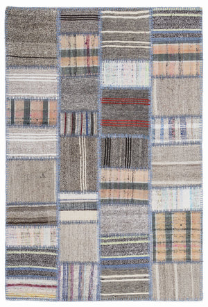 Striped Over Dyed Kilim Patchwork Unique Rug 5'3'' x 7'7'' ft 160 x 230 cm