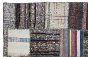 Striped Over Dyed Kilim Patchwork Unique Rug 5'3'' x 7'7'' ft 160 x 230 cm