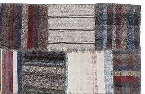 Striped Over Dyed Kilim Patchwork Unique Rug 5'3'' x 7'7'' ft 160 x 230 cm