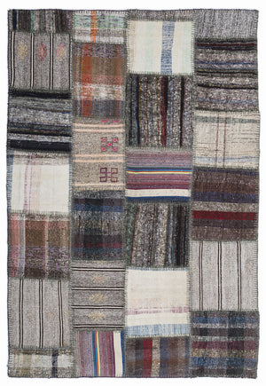 Striped Over Dyed Kilim Patchwork Unique Rug 5'3'' x 7'7'' ft 160 x 230 cm