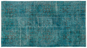 Turquoise  Over Dyed Vintage Rug 3'9'' x 6'11'' ft 115 x 211 cm