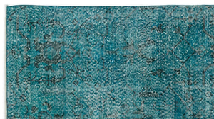 Turquoise  Over Dyed Vintage Rug 3'9'' x 6'11'' ft 115 x 211 cm