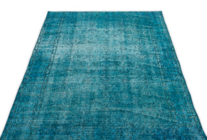 Turquoise  Over Dyed Vintage Rug 3'10'' x 6'10'' ft 118 x 208 cm