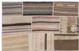 Striped Over Dyed Kilim Patchwork Unique Rug 3'11'' x 5'11'' ft 120 x 180 cm