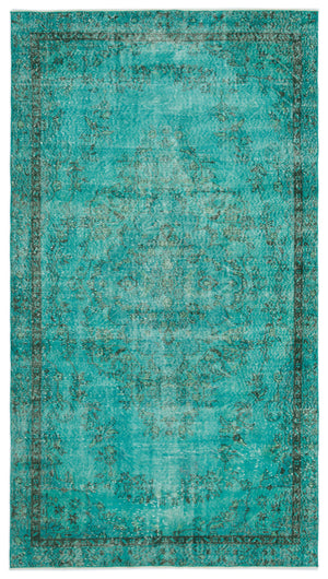 Turquoise  Over Dyed Vintage Rug 5'7'' x 9'8'' ft 170 x 294 cm