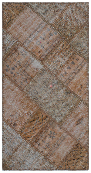 Brown Over Dyed Patchwork Unique Rug 2'7'' x 4'12'' ft 80 x 152 cm