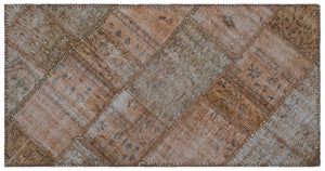 Brown Over Dyed Patchwork Unique Rug 2'7'' x 4'12'' ft 80 x 152 cm