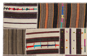 Striped Over Dyed Kilim Patchwork Unique Rug 5'3'' x 7'7'' ft 160 x 230 cm