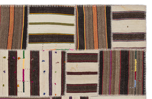 Striped Over Dyed Kilim Patchwork Unique Rug 5'3'' x 7'7'' ft 160 x 230 cm