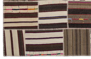 Striped Over Dyed Kilim Patchwork Unique Rug 5'3'' x 7'7'' ft 160 x 230 cm