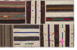 Striped Over Dyed Kilim Patchwork Unique Rug 5'3'' x 7'7'' ft 160 x 230 cm