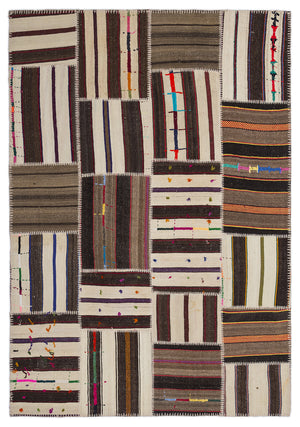 Striped Over Dyed Kilim Patchwork Unique Rug 5'3'' x 7'7'' ft 160 x 230 cm