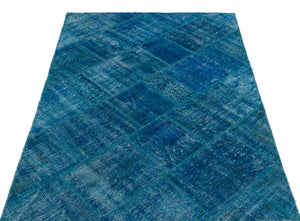 Turquoise  Over Dyed Patchwork Unique Rug 3'11'' x 5'11'' ft 120 x 180 cm