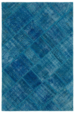 Turquoise  Over Dyed Patchwork Unique Rug 3'11'' x 5'11'' ft 120 x 180 cm