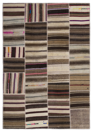 Striped Over Dyed Kilim Patchwork Unique Rug 5'3'' x 7'7'' ft 160 x 230 cm