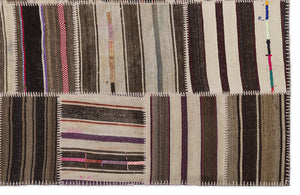 Striped Over Dyed Kilim Patchwork Unique Rug 5'3'' x 7'7'' ft 160 x 230 cm