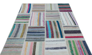 Striped Over Dyed Kilim Patchwork Unique Rug 5'3'' x 7'7'' ft 160 x 230 cm