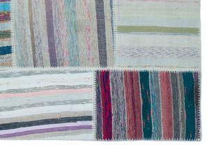 Striped Over Dyed Kilim Patchwork Unique Rug 5'3'' x 7'7'' ft 160 x 230 cm