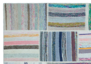 Striped Over Dyed Kilim Patchwork Unique Rug 5'3'' x 7'7'' ft 160 x 230 cm