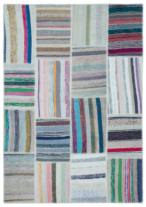 Striped Over Dyed Kilim Patchwork Unique Rug 5'3'' x 7'7'' ft 160 x 230 cm