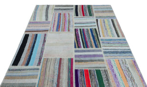 Striped Over Dyed Kilim Patchwork Unique Rug 5'3'' x 7'6'' ft 160 x 228 cm