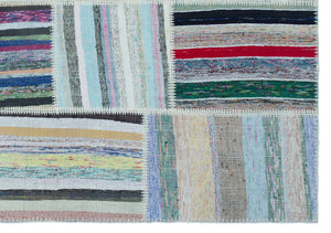 Striped Over Dyed Kilim Patchwork Unique Rug 5'3'' x 7'6'' ft 160 x 228 cm