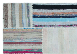 Striped Over Dyed Kilim Patchwork Unique Rug 5'3'' x 7'6'' ft 160 x 228 cm