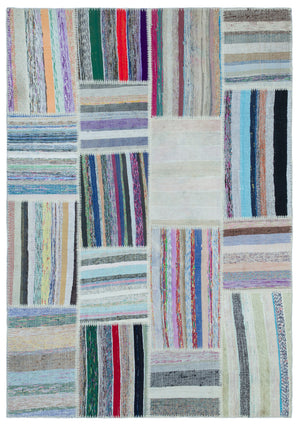 Striped Over Dyed Kilim Patchwork Unique Rug 5'3'' x 7'6'' ft 160 x 228 cm