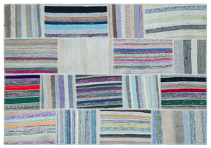 Striped Over Dyed Kilim Patchwork Unique Rug 5'3'' x 7'6'' ft 160 x 228 cm