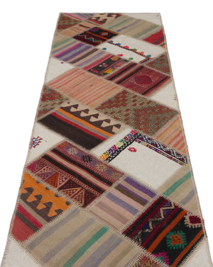 Striped Over Dyed Kilim Patchwork Unique Rug 2'8'' x 9'8'' ft 82 x 295 cm