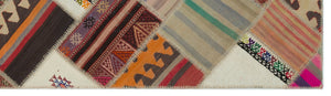 Striped Over Dyed Kilim Patchwork Unique Rug 2'8'' x 9'8'' ft 82 x 295 cm