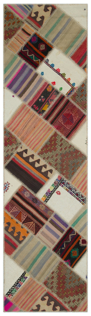 Striped Over Dyed Kilim Patchwork Unique Rug 2'8'' x 9'8'' ft 82 x 295 cm