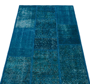 Turquoise  Over Dyed Patchwork Unique Rug 2'7'' x 4'11'' ft 80 x 150 cm