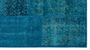 Turquoise  Over Dyed Patchwork Unique Rug 2'7'' x 4'11'' ft 80 x 150 cm