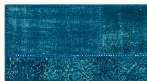 Turquoise  Over Dyed Patchwork Unique Rug 2'7'' x 4'11'' ft 80 x 150 cm