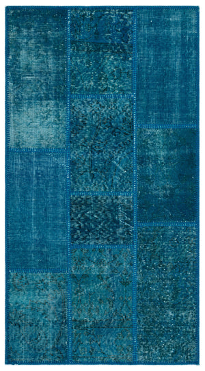 Turquoise  Over Dyed Patchwork Unique Rug 2'7'' x 4'11'' ft 80 x 150 cm