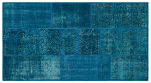 Turquoise  Over Dyed Patchwork Unique Rug 2'7'' x 4'11'' ft 80 x 150 cm