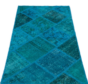 Turquoise  Over Dyed Patchwork Unique Rug 2'7'' x 4'11'' ft 80 x 150 cm