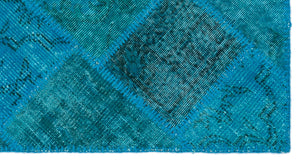 Turquoise  Over Dyed Patchwork Unique Rug 2'7'' x 4'11'' ft 80 x 150 cm