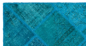 Turquoise  Over Dyed Patchwork Unique Rug 2'7'' x 4'11'' ft 80 x 150 cm