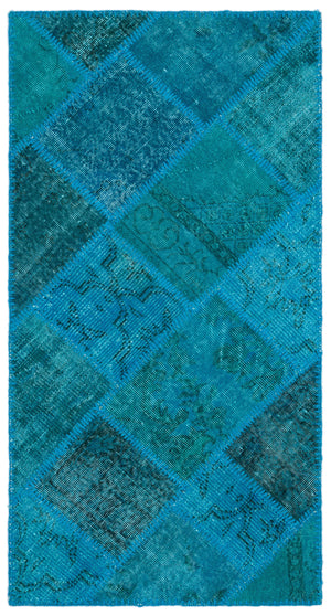 Turquoise  Over Dyed Patchwork Unique Rug 2'7'' x 4'11'' ft 80 x 150 cm