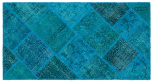 Turquoise  Over Dyed Patchwork Unique Rug 2'7'' x 4'11'' ft 80 x 150 cm