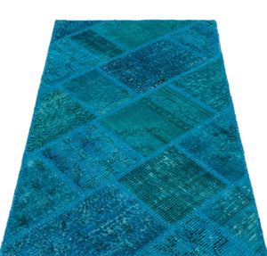 Turquoise  Over Dyed Patchwork Unique Rug 2'7'' x 4'11'' ft 80 x 150 cm