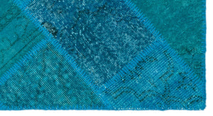 Turquoise  Over Dyed Patchwork Unique Rug 2'7'' x 4'11'' ft 80 x 150 cm