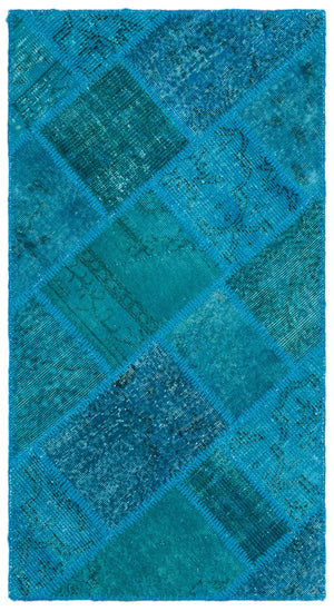 Turquoise  Over Dyed Patchwork Unique Rug 2'7'' x 4'11'' ft 80 x 150 cm