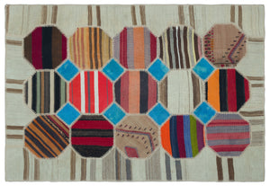 Naturel Over Dyed Kilim Patchwork Unique Rug 3'11'' x 5'9'' ft 120 x 176 cm